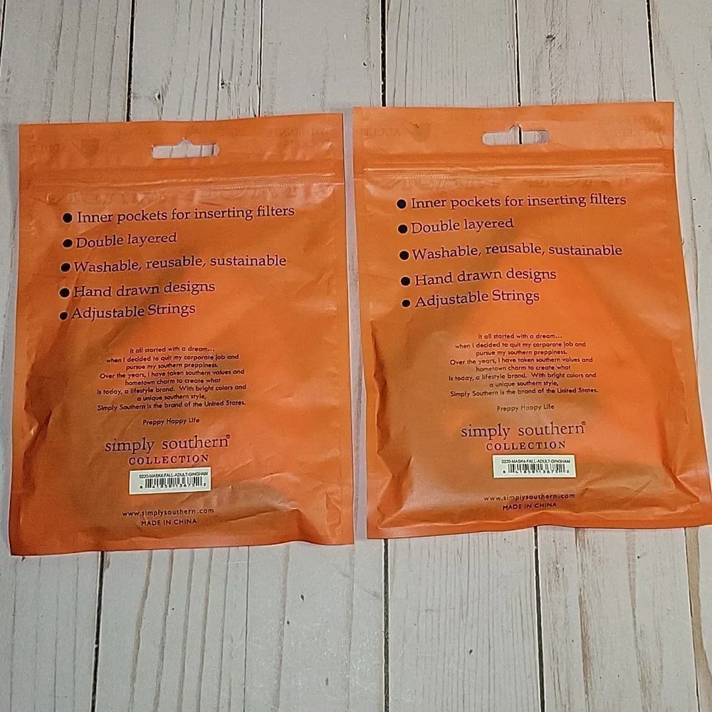 Simply Southern Collection Orange Check mask with inner pockets-ADULT